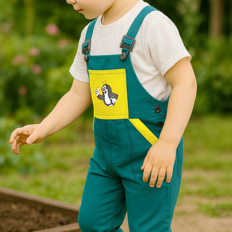 Pantaloni de lucru pentru copii cârtiță verde-galben 104-134