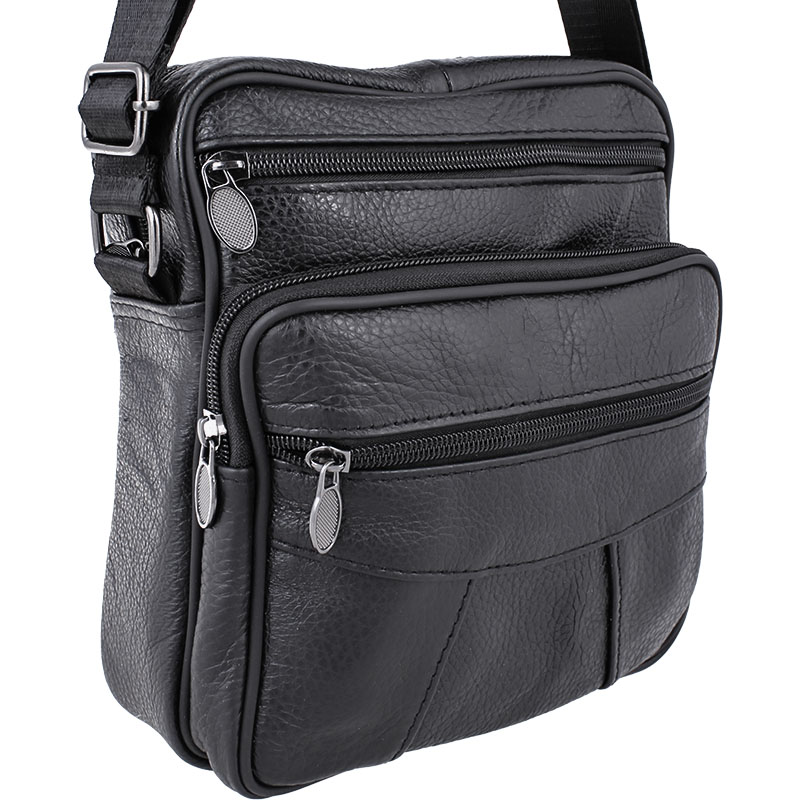 Geantă bărbătească din piele, neagră, pentru umăr 4017
