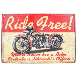 Placă metalică retro Ride Free 30x20 cm