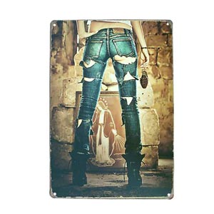 Tablă metalică RETRO GIRL JEANS 20 x 30 cm