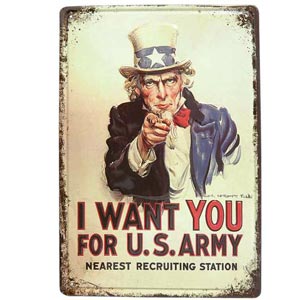 Tablă metalică retro I want you for U.S.ARMY 20 x 30 cm