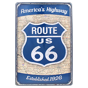 Placă metalică retro Route US 66 20x30 cm