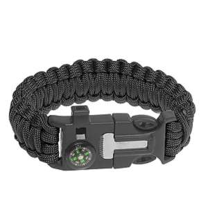 Brățară Paracord cu amnar și busolă neagră