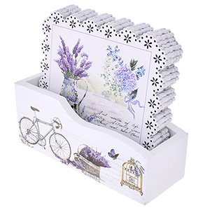 Suporturi pentru pahare Lavender cu dantelă 6 buc