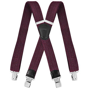 Bretele pentru pantaloni, bordo, lățime 4 cm + 4 cleme din oțel