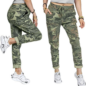Pantaloni elastici de camuflaj pentru damă, de culoare închisă 
