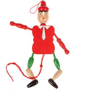 Pinocchio din lemn cu cravată 27cm