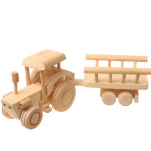 Jucării din lemn, tractor cu remorcă