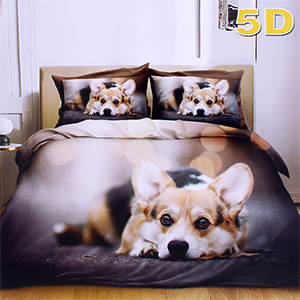 Lenjerie de pat set 7 piese 5D Corgi din bumbac