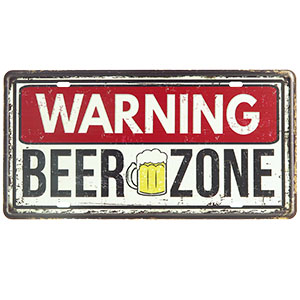Tablă retro WARNING BEER ZONE 30x15 cm