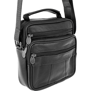 Geantă bărbătească de umăr din piele, neagră 7648